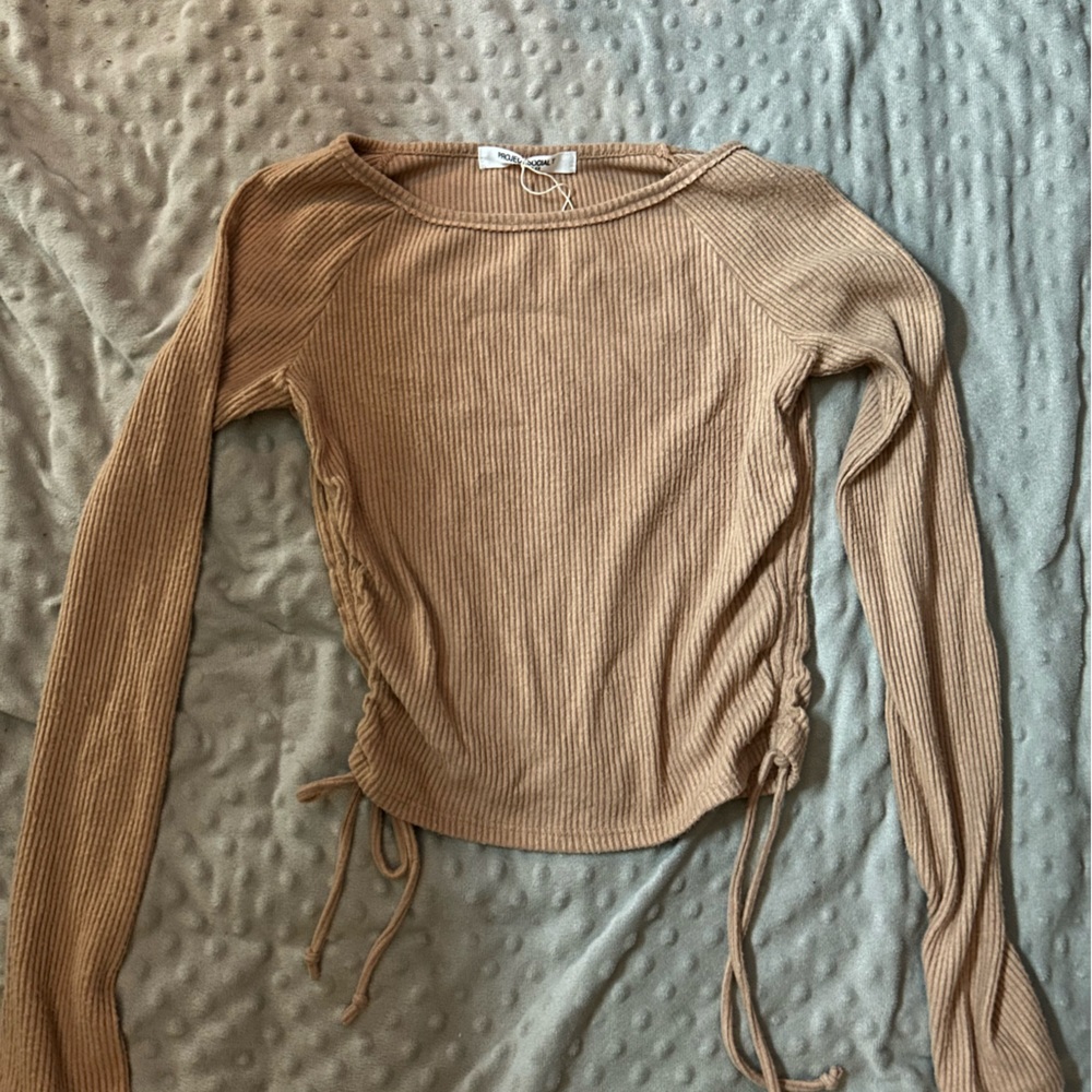 Project Social T Ribbed Long Sleeve Top in Tan